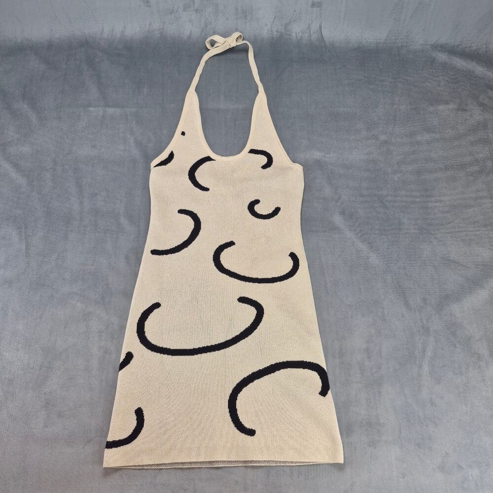 Verge Girl VRG GRL Knit Halter Print Summer Mini Bodycon Mini Beige & Black Sz 6